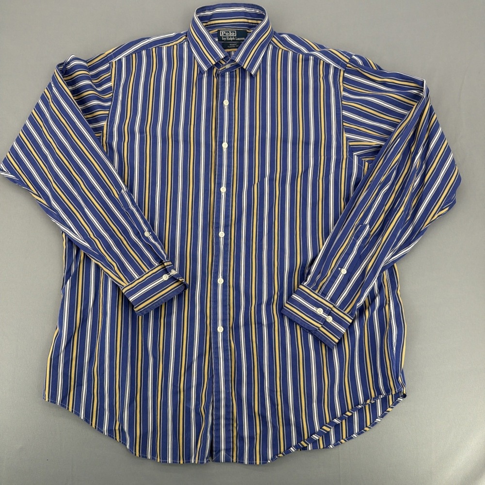 Vintage Polo Ralph Lauren Shirt Men 17.5 XL Blue Striped Regent Classic Fit - Picture 2 of 8